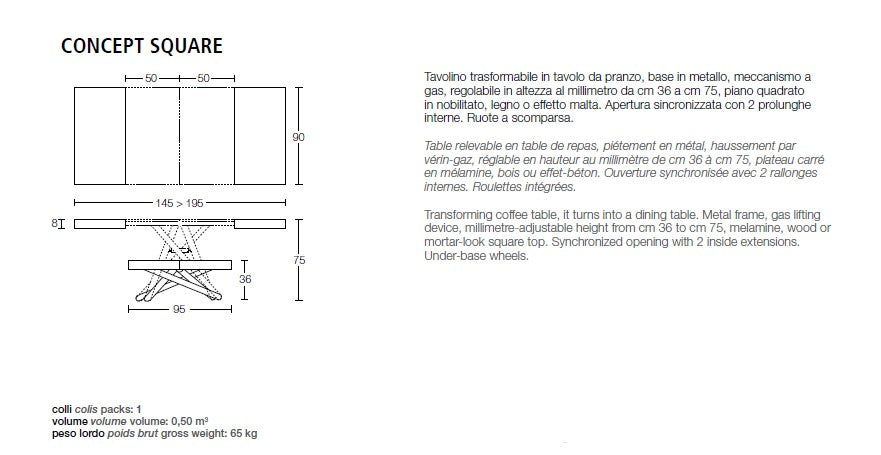 Concept Square table dimensions