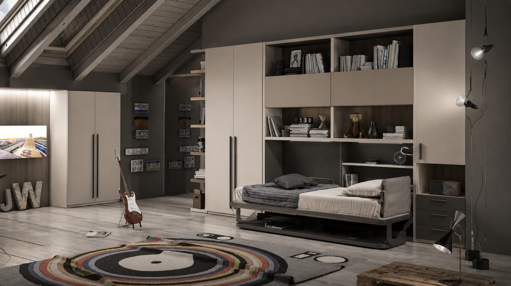 Study bed, single murphy wall bed with desk by night