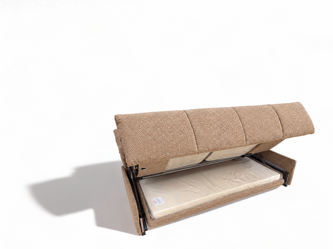 Flip 3 sofa  bunk bed, shown half open to reveal a mattress inside, photographed on a clean white background.