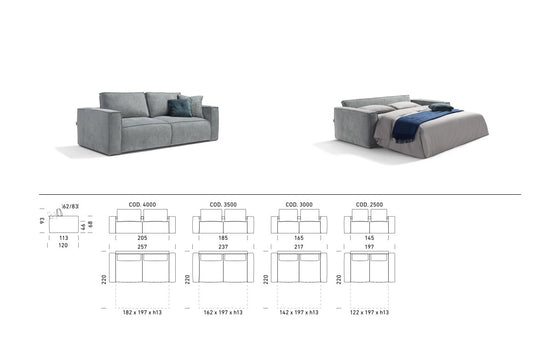 Lush sofa bed dimensions on a white background