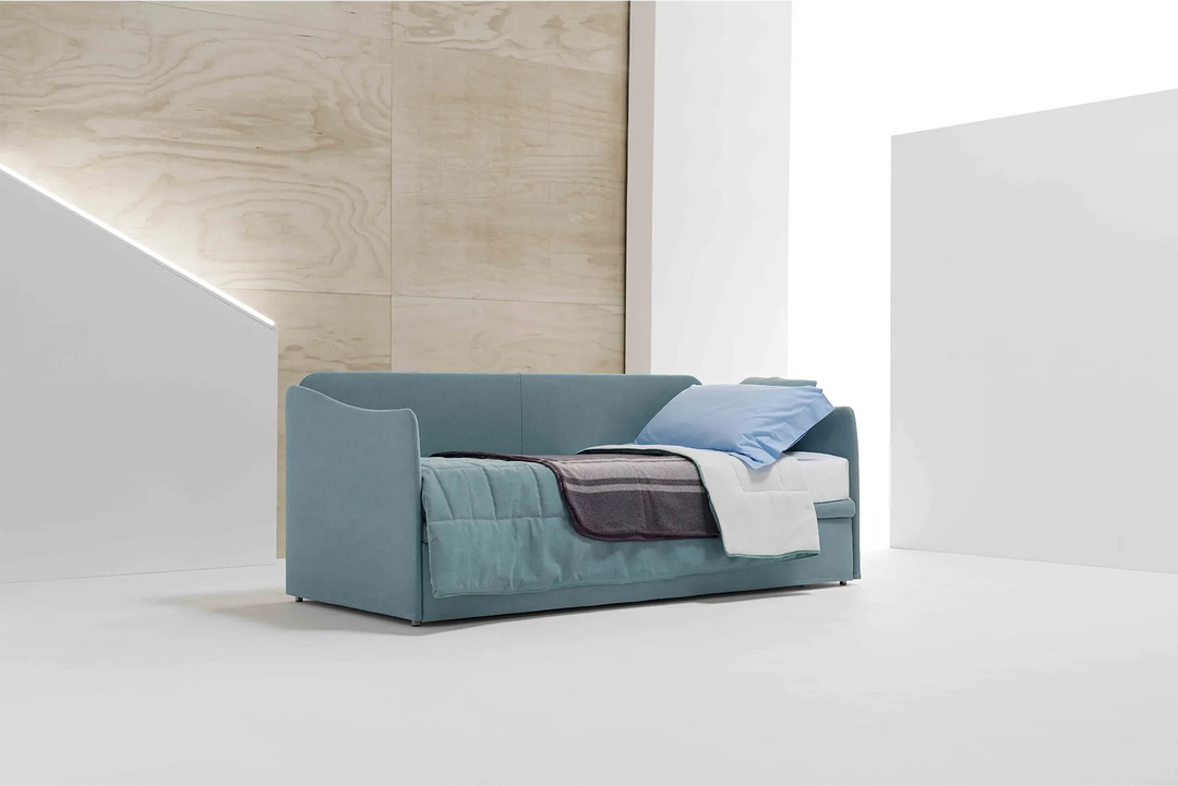 Side by Side sofa bed set up as a single bed