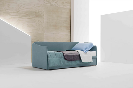 Side by Side sofa bed set up as a single bed