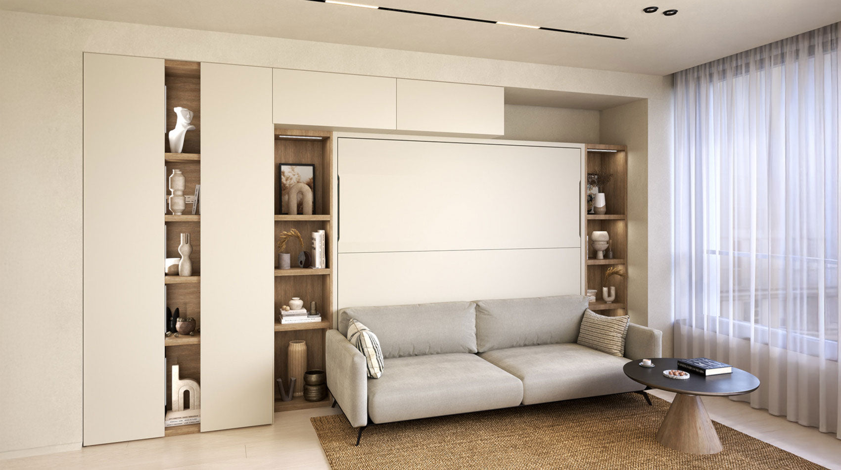 space w12 horizontal sofa wall bed by day