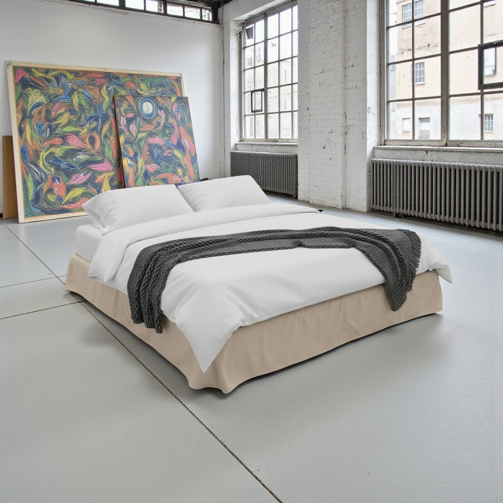 Ted Shabby Chic storage bed, box bed. Bedroom with a bed, colorful abstract art, and large windows.