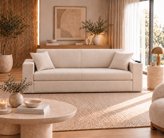 Trendy eclectic sofa bed with remote