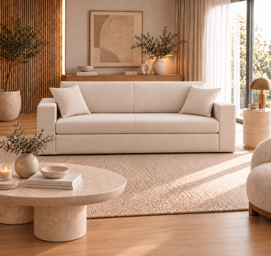 Trendy modern sofa bed, wide arms give it a contemporary feel