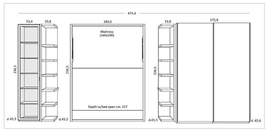 Dimensions of City TV wall bed