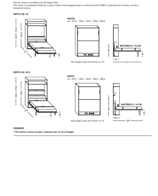 Technical drawing of the City Desk wall bed with dimensions and specifications.