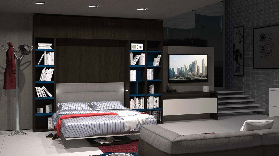 Modern bedroom with the City Dining  wall bed by night