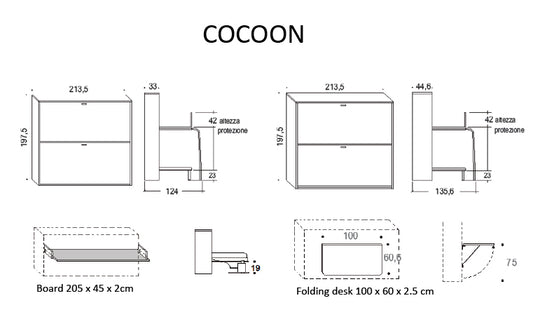 Technical drawing of a COCOON product with dimensions and layout details.