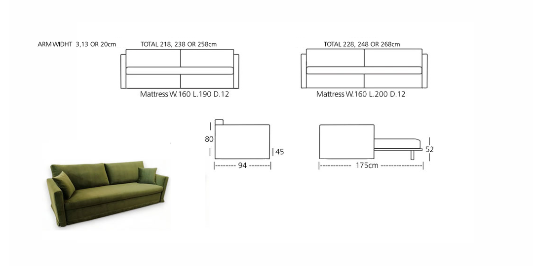 Comfy Side, Horizontal sofa bed sizes