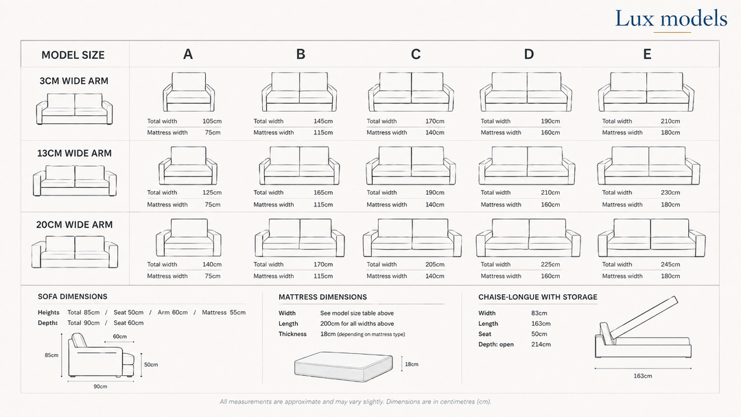 Comfy Lux sizes of all armwidths.