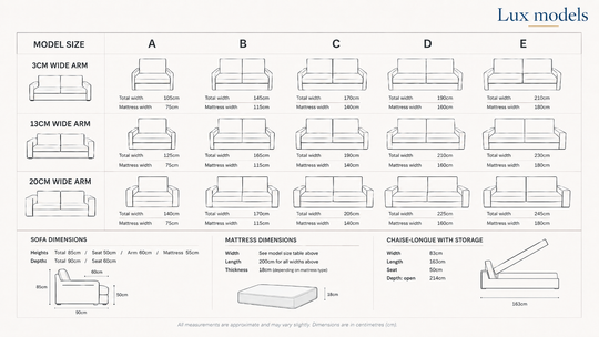 Comfy Lux sizes of all armwidths.