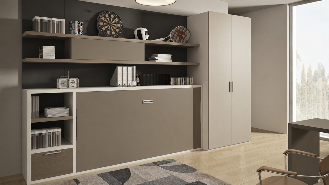 Flap single Murphy wall bed by day.