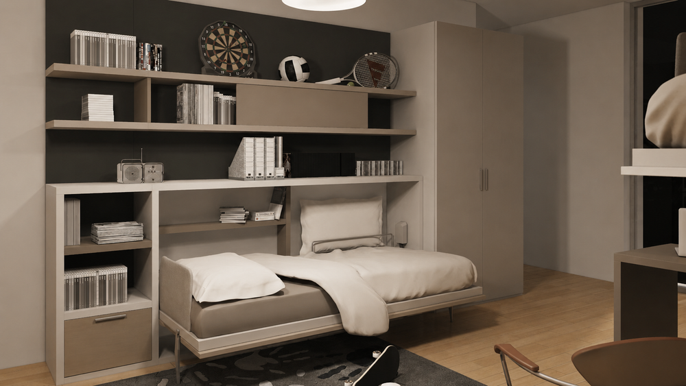 Flap single Murphy wall bed by night