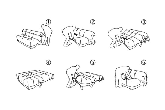 Technical drawing of Gil sofa bed