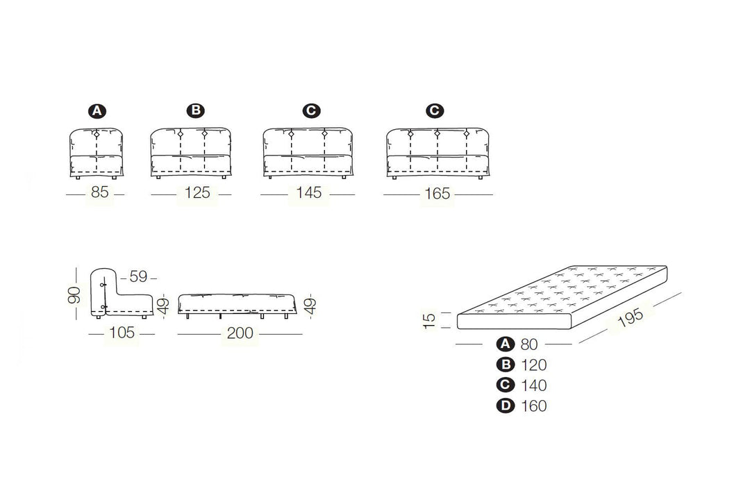 Measurements for Gil sofa bed