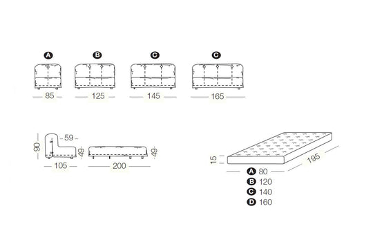 Measurements for Gil sofa bed