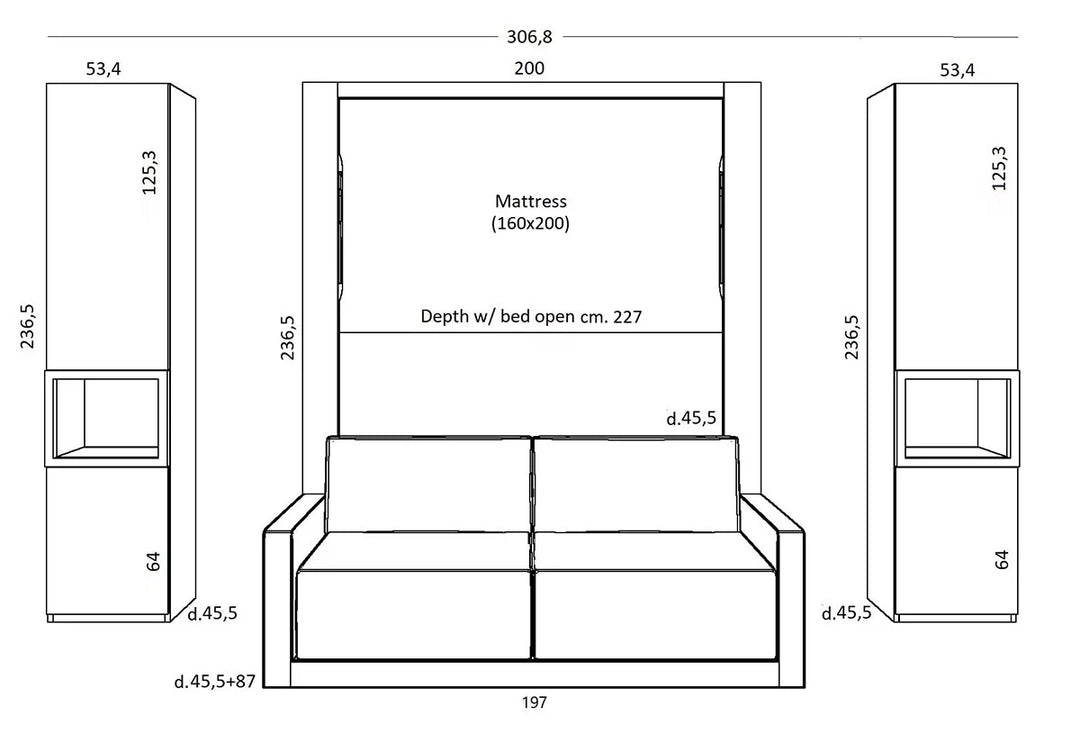 Jazz sofa wall bed  dimensions