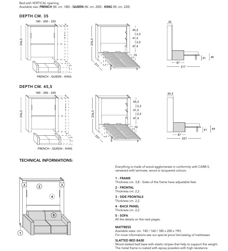 jazz wall bed measurements