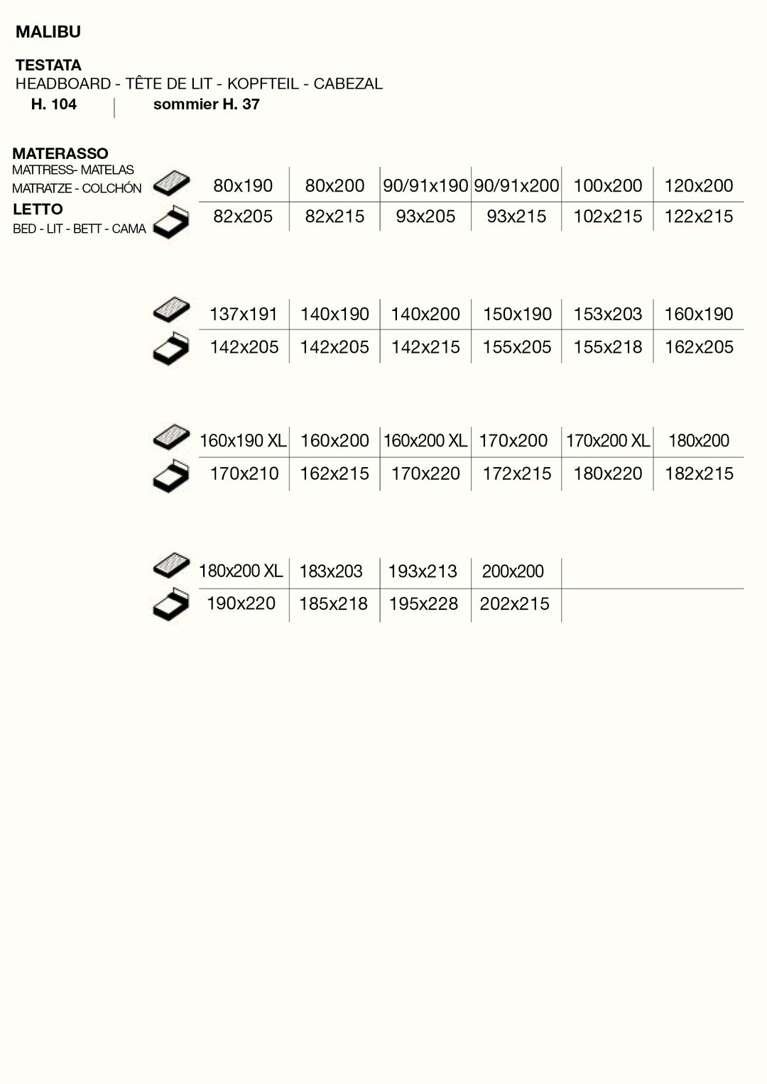 Technical details of the Malibu ottoman storage bed 