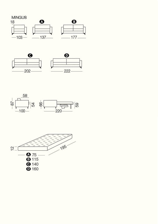 Technical details of Mingus sofa or sofa bed 