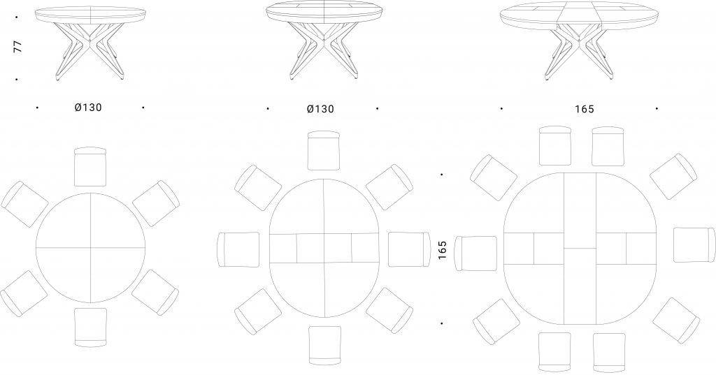 Big Round, extendable dining table measurements 