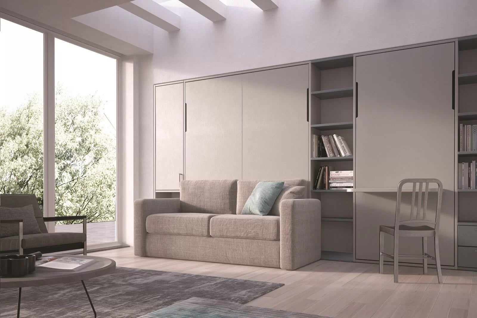 Simplicity Murphy wall bed fronted with sofa, fitted furniture to match