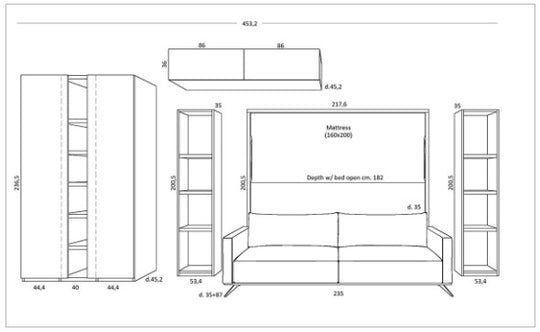 Space w12 horizontal sofa wall bed measurements