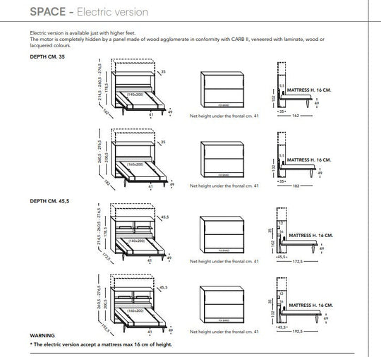 Space E Standard electric horizontal wall bed.