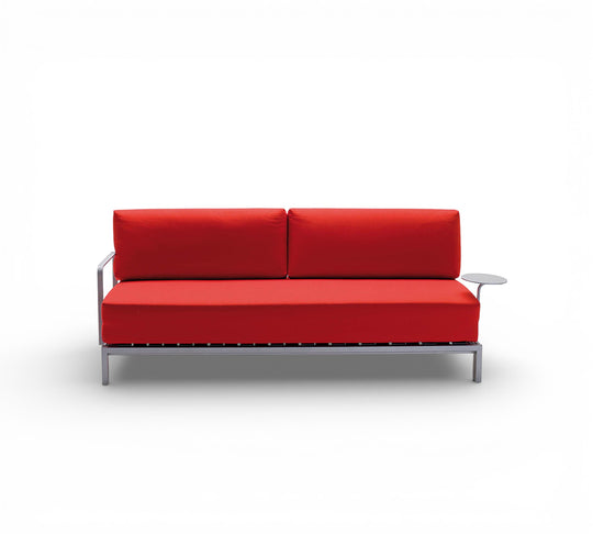 Willy Side red sofa bed with metal frame on a white background